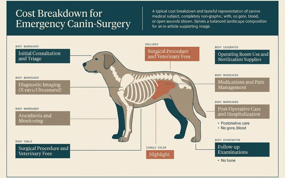 Editorial cost breakdown layout for emergency canine surgery
