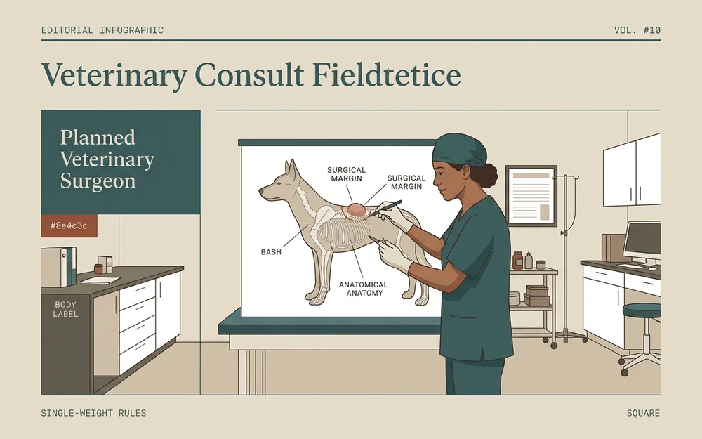 Veterinary surgeon marking planned surgical margins on a clinical diagram